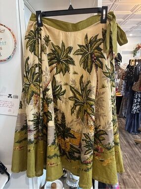 Rose and Rose Olive Green Tropical Circle Skirt with Palm Print